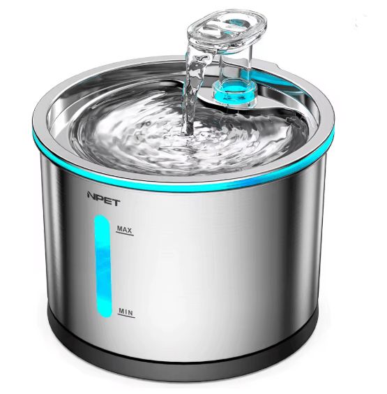 ZYFeeder 2.2L Automatic Cat Water Fountain – Square Stainless Steel Pet Water Feeder with Water-Level Window (No 5V 1A Plug)