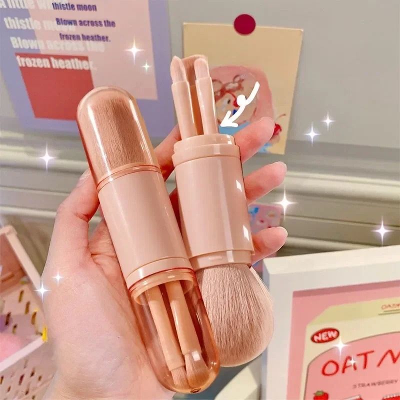 4-in-1 Portable Makeup Brush Kit – Mini Highlight, Contour, Eyeshadow & Blending Brush Set