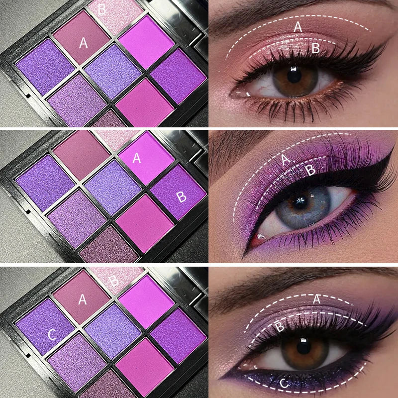 Luxurious Purple 9-Color Eyeshadow Palette – Matte & Shimmer
