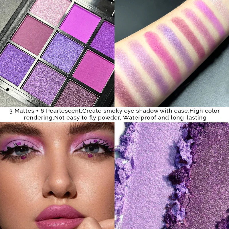 Luxurious Purple 9-Color Eyeshadow Palette – Matte & Shimmer