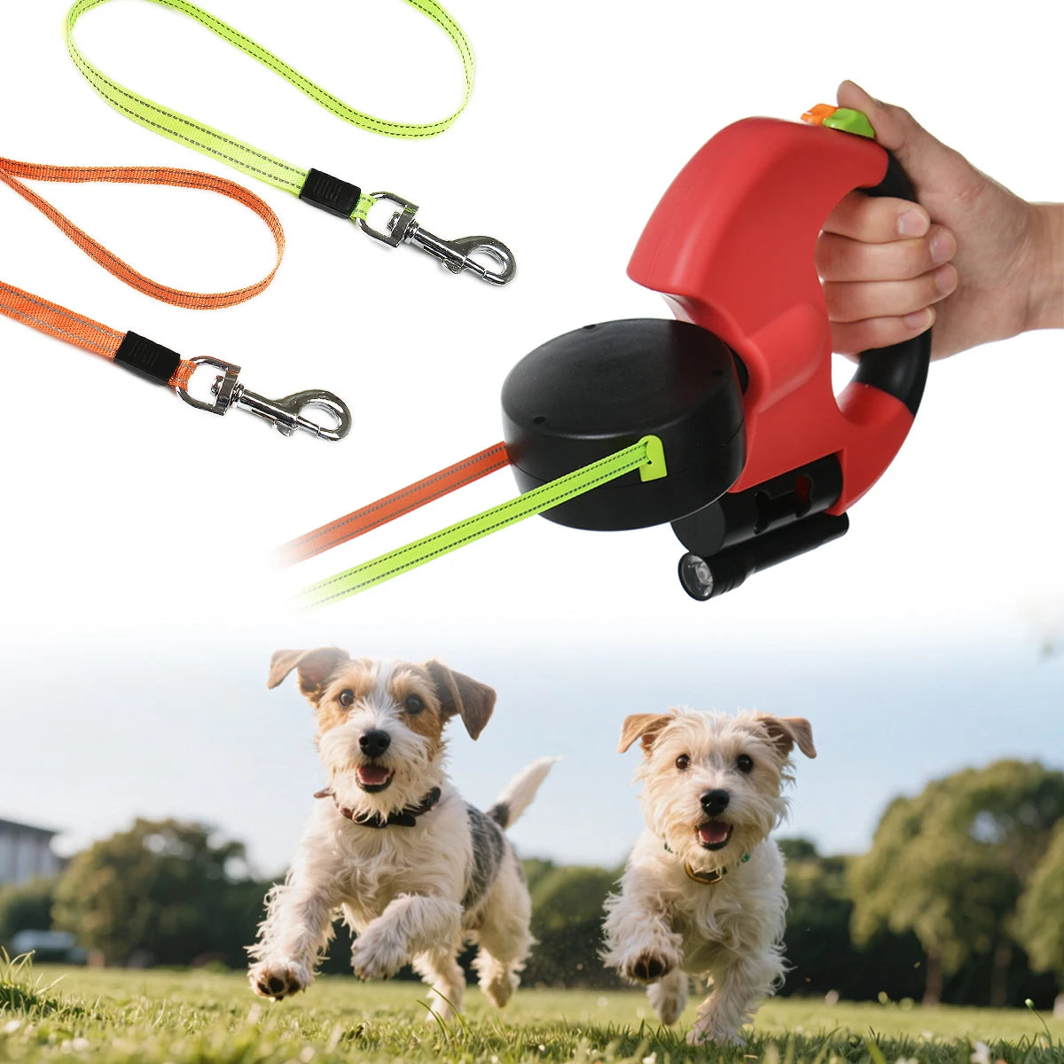 3m Double-Ended Dog Leash Auto Retractable Traction Rope 360 Degree Dual Head Walking