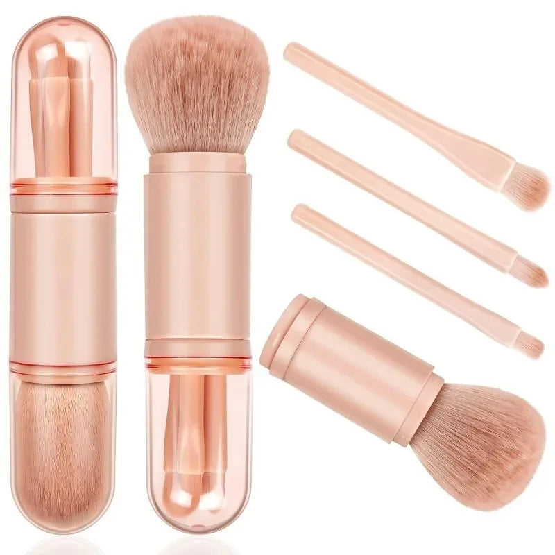 4-in-1 Portable Makeup Brush Kit – Mini Highlight, Contour, Eyeshadow & Blending Brush Set