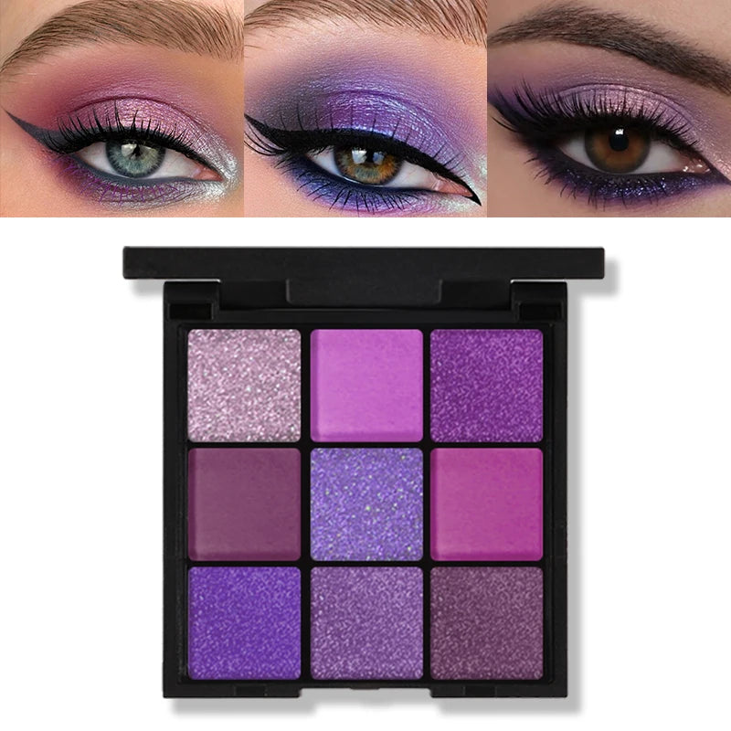 Luxurious Purple 9-Color Eyeshadow Palette – Matte & Shimmer