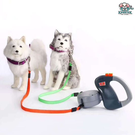 Retractable Dual Doggie Leash with LED Light, 360 Swivel No Tangle for Each Dog
